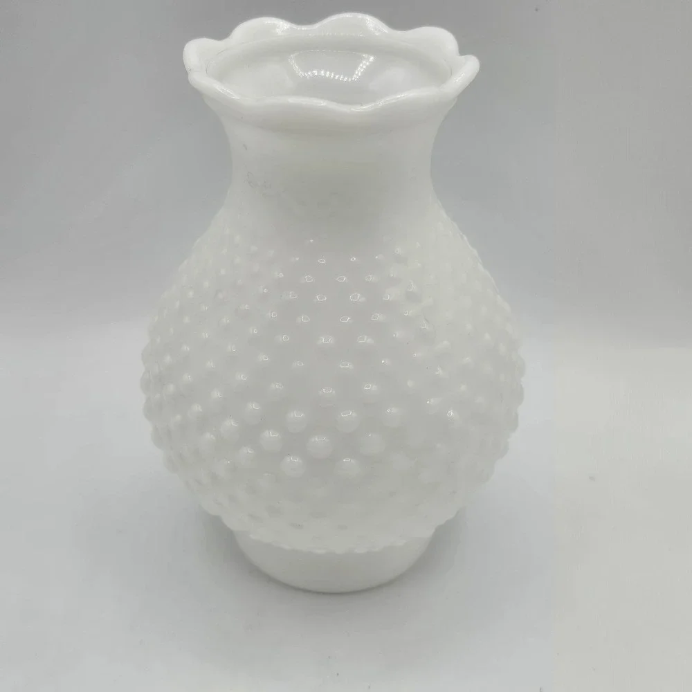 Vintage Scalloped Milk Glass Hobnail Hurricane Lamp Chimney Shade For 3